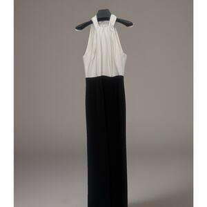 $398 Trina Turk Women's Black Halter Front Keyhole Colorblock Jumpsuit Size 6